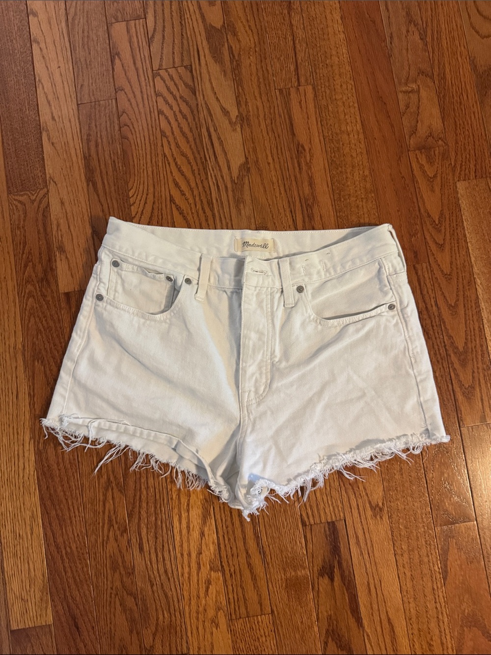 Madewell relaxed denim shorts- White Frayed High-Rise Denim Cutoff Shorts